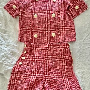 Red Plaid Buttoned Two-Piece Set